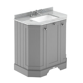 Old London Storm Grey Art Deco 750mm Angled Cabinet with 3TH Grey Marble Basin Top - LOF213 Large Im