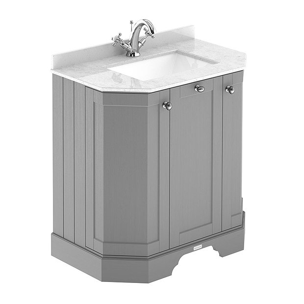 Old London Storm Grey Art Deco 750mm Angled Cabinet with White Marble Basin Top Large Image