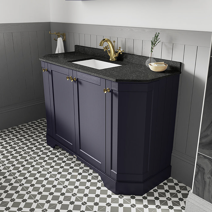 Old London Twilight Blue Art Deco 1000mm Angled Cabinet with Black Marble Basin Top  Profile Large I