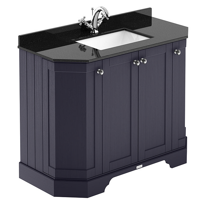 Old London Twilight Blue Art Deco 1000mm Angled Cabinet with Black Marble Basin Top Large Image