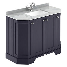Old London Twilight Blue Art Deco 1000mm Angled Cabinet with Grey Marble Basin Top Medium Image