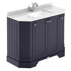 Old London Twilight Blue Art Deco 1000mm Angled Cabinet with White Marble Basin Top Large Image