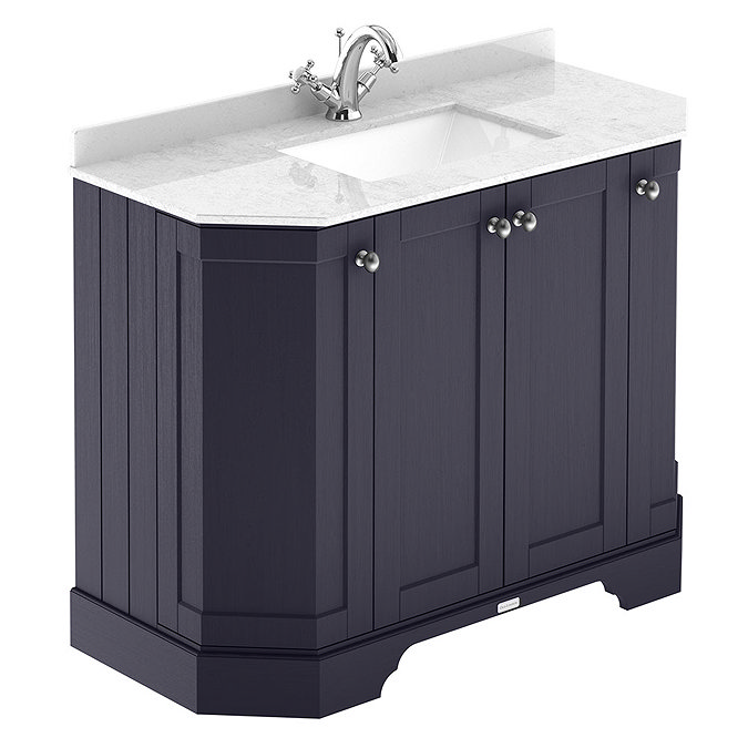 Old London Twilight Blue Art Deco 1000mm Angled Cabinet with White Marble Basin Top Large Image