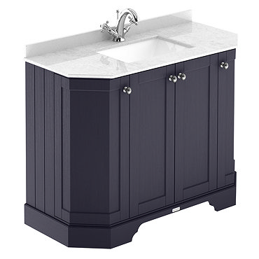 Old London Twilight Blue Art Deco 1000mm Angled Cabinet with White Marble Basin Top  Profile Large I