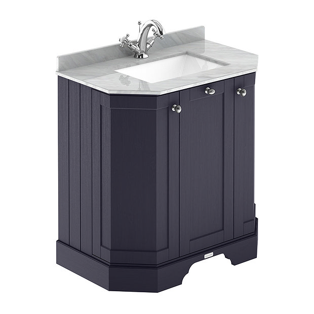 Old London Twilight Blue Art Deco 750mm Angled Cabinet with Grey Marble Basin Top Large Image