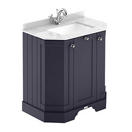 Old London Twilight Blue Art Deco 750mm Angled Cabinet with White Marble Basin Top Medium Image