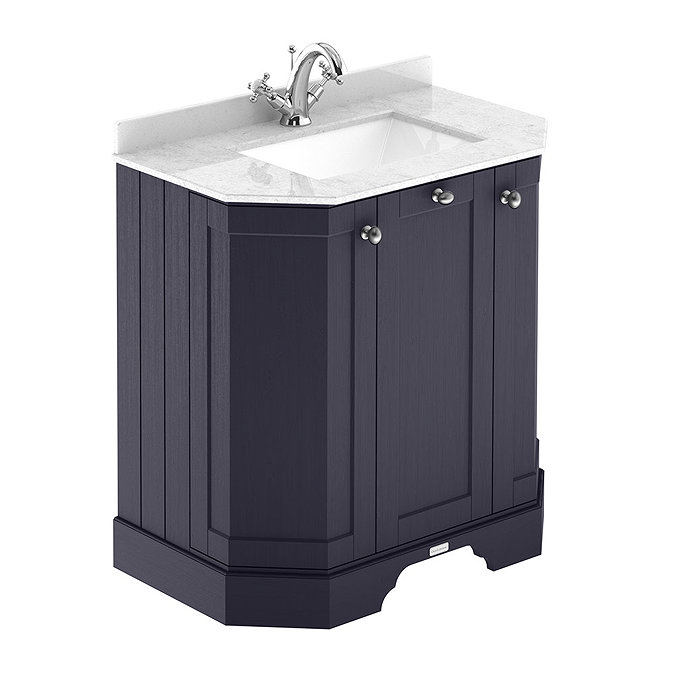 Old London Twilight Blue Art Deco 750mm Angled Cabinet with White Marble Basin Top Large Image