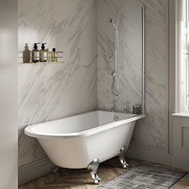 Old London Winterburn 1500 x 750 Single Ended Traditional Shower Bath with Chrome Leg Set Medium Ima