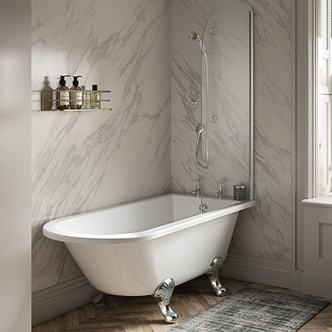 Old London Winterburn 1500 x 750 Single Ended Traditional Shower Bath with Chrome Leg Set  Profile L