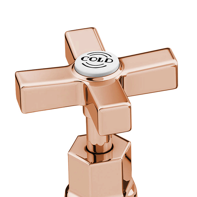 Olympia Rose Gold Art Deco Basin Taps + Waste Profile Large Image