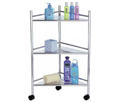Omega Bathroom Chrome 3 Tier Triangle Corner Trolley Large Image