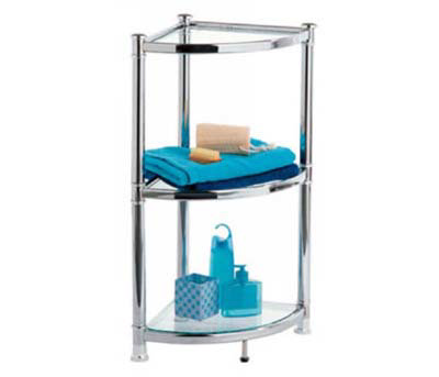 Omega Bathroom Chrome Deluxe 3 Tier Glass Corner Unit - 1600151 Large Image
