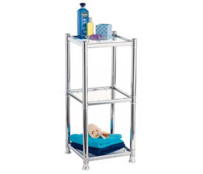 Omega Bathroom Chrome Deluxe 3 Tier Rack with Glass Shelves Large Image