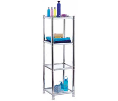 Omega Bathroom Chrome Deluxe 4 Tier Rack w/Glass Shelves - 1600150 Large Image