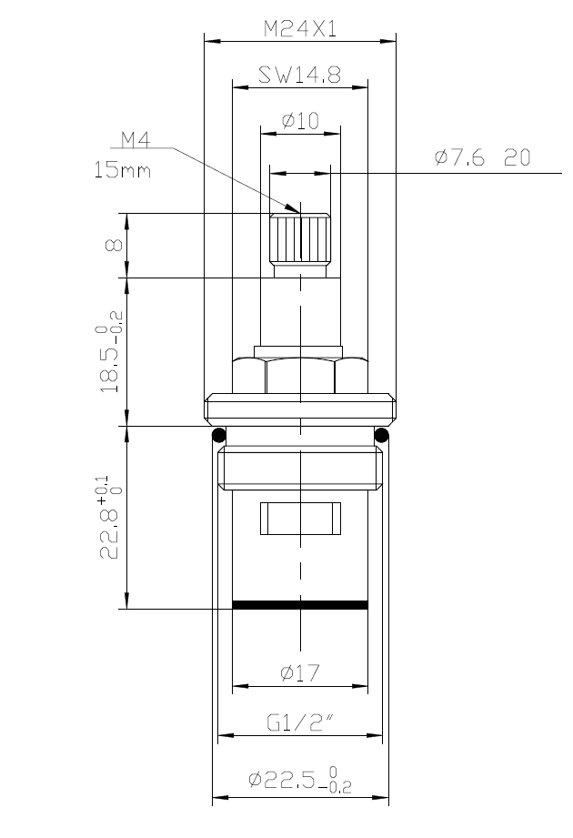 On/Off Flowrate Shower Valve Cartridge 50 x 18mm - 24 Splines