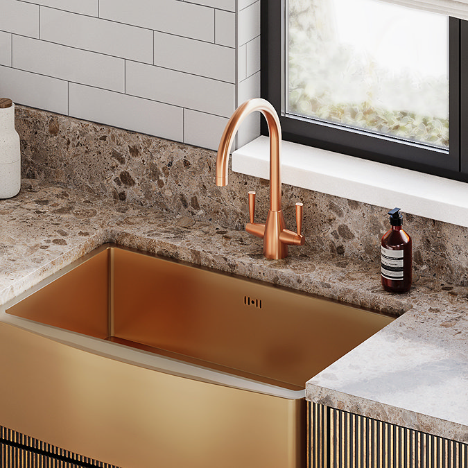 Ontario Modern Copper Dual Lever Kitchen Mixer Tap