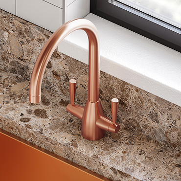 Ontario Modern Copper Dual Lever Kitchen Mixer Tap