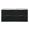 Opus 1200mm Fluted Wall‑Hung Double Basin Vanity Unit – Satin Black with Marble‑Effect Worktop & Brushed Brass Handles