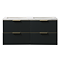 Opus 1200mm Fluted Wall‑Hung Double Basin Vanity Unit – Satin Black with Marble‑Effect Worktop & Brushed Brass Handles