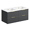 Opus 1200mm Fluted Wall‑Hung Double Basin Vanity Unit – Satin Black with Marble‑Effect Worktop & Brushed Brass Handles