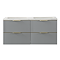 Opus 1200mm Fluted Wall‑Hung Double Basin Vanity Unit – Satin Grey with Marble‑Effect Worktop & Brushed Brass Handles