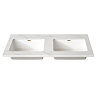 Opus 1200mm Fluted Wall‑Hung Double Basin Vanity Unit – Satin White with Marble‑Effect Worktop & Brushed Brass Handles
