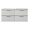 Opus 1200mm Fluted Wall‑Hung Double Basin Vanity Unit – Satin White with Marble‑Effect Worktop & Brushed Brass Handles