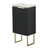Opus 400mm Fluted Wall Hung Cloakroom Vanity Unit with Legs - Satin Black, Marble-Effect Basin & Brushed Brass