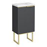 Opus 400mm Fluted Wall Hung Cloakroom Vanity Unit with Legs - Satin Black, Marble-Effect Basin & Brushed Brass