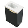 Opus 400mm Fluted Wall Hung Cloakroom Vanity Unit – Satin Black with Marble‑Effect Basin & Brushed Brass Handle