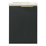 Opus 400mm Fluted Wall Hung Cloakroom Vanity Unit – Satin Black with Marble‑Effect Basin & Brushed Brass Handle