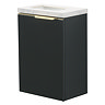 Opus 400mm Fluted Wall Hung Cloakroom Vanity Unit – Satin Black with Marble‑Effect Basin & Brushed Brass Handle