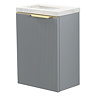 Opus 400mm Fluted Wall Hung Cloakroom Vanity Unit – Satin Grey with Marble‑Effect Basin & Brushed Brass Handle