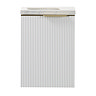 Opus 400mm Fluted Wall Hung Cloakroom Vanity Unit – Satin White with Marble‑Effect Basin & Brushed Brass Handle