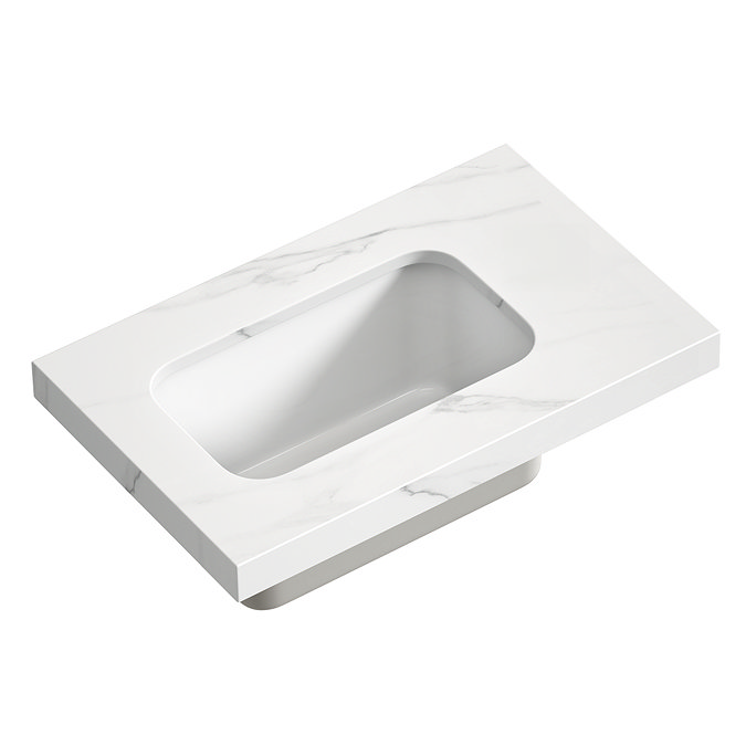 Opus 400mm Fluted Wall Hung Cloakroom Vanity Unit – Satin White with Marble‑Effect Basin & Brushed Brass Handle