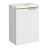 Opus 400mm Fluted Wall Hung Cloakroom Vanity Unit – Satin White with Marble‑Effect Basin & Brushed Brass Handle