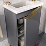Opus 400mm Fluted Cloakroom Vanity Unit with Legs - Satin Grey, Marble-Effect Basin & Brushed Brass