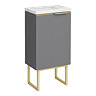 Opus 400mm Fluted Wall Hung Cloakroom Vanity Unit with Legs - Satin Grey, Marble-Effect Basin & Brushed Brass