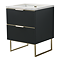 Opus 600mm Fluted Cloakroom Vanity Unit with Legs - Satin Black, Marble-Effect Basin & Brushed Brass