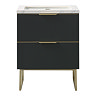 Opus 600mm Fluted Cloakroom Vanity Unit with Legs - Satin Black, Marble-Effect Basin & Brushed Brass