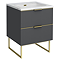 Opus 600mm Fluted Cloakroom Vanity Unit with Legs - Satin Black, Marble-Effect Basin & Brushed Brass