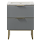 Opus 600mm Fluted Vanity Unit with Legs - Satin Grey, Marble-Effect Basin & Brushed Brass