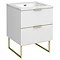 Opus 600mm Fluted Cloakroom Vanity Unit with Legs - Satin White, Marble-Effect Basin & Brushed Brass