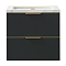 Opus 600mm Fluted Wall Hung 2-Drawer Vanity Unit – Satin Black with Marble‑Effect Basin & Brushed Brass Handles