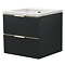 Opus 600mm Fluted Wall Hung 2-Drawer Vanity Unit – Satin Black with Marble‑Effect Basin & Brushed Brass Handles