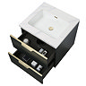 Opus 600mm Fluted Wall Hung 2-Drawer Vanity Unit – Satin Black with Marble‑Effect Basin & Brushed Brass Handles