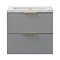 Opus 600mm Fluted Wall Hung 2-Drawer Vanity Unit – Satin Grey with Marble‑Effect Basin & Brushed Brass Handles