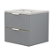 Opus 600mm Fluted Wall Hung 2-Drawer Vanity Unit – Satin Grey with Marble‑Effect Basin & Brushed Brass Handles