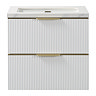 Opus 600mm Fluted Wall Hung 2-Drawer Vanity Unit – Satin White with Marble‑Effect Basin & Brushed Brass Handles
