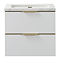 Opus 600mm Fluted Wall Hung 2-Drawer Vanity Unit – Satin White with Marble‑Effect Basin & Brushed Brass Handles